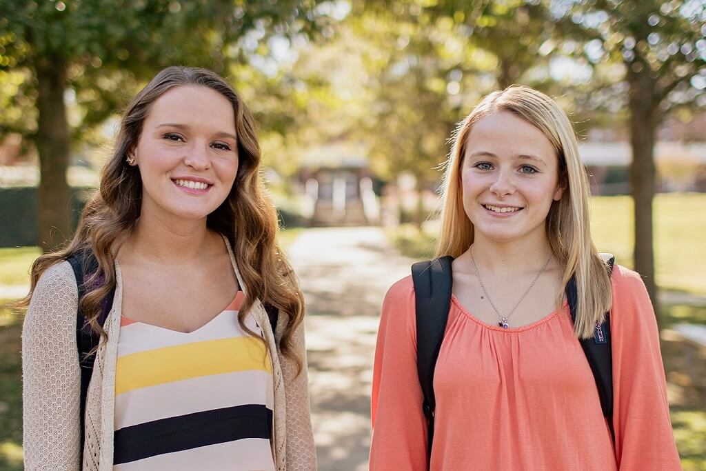 two girls on campus